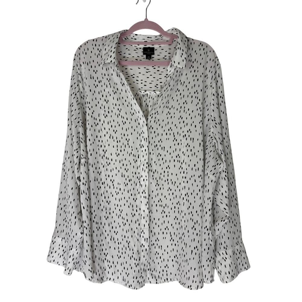 Worthington Woman White & Black Long Sleeve V-neck Collar Blouse Top Size 4X - Picture 1 of 10